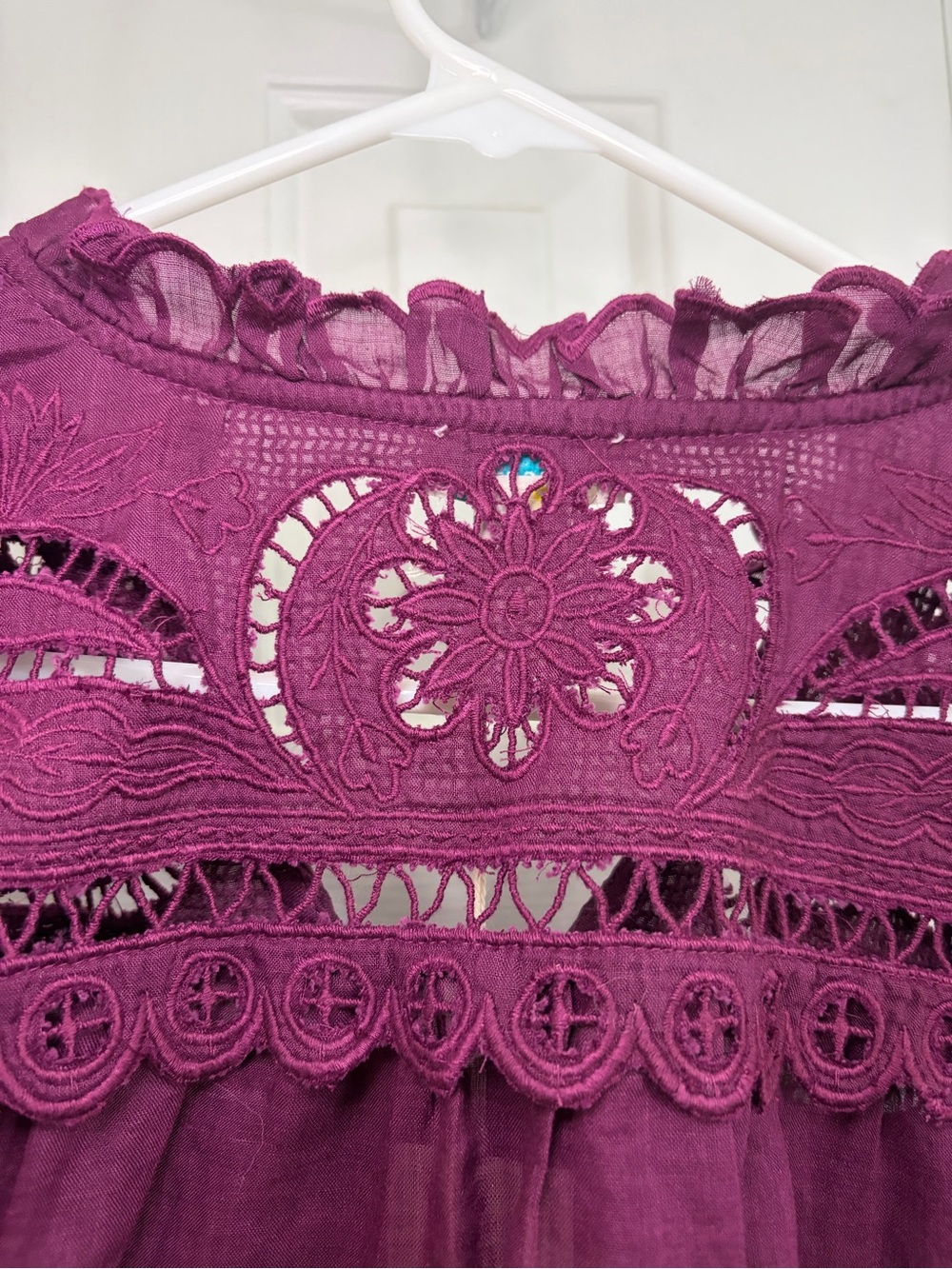 NWT Sundance Plum Embroidered Lace Puff Sleeve Ramie Button Down Bohemian Top XL - Picture 6 of 16
